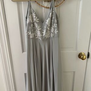 BHLDN chiffon bridesmaids dress dusty blue / mist